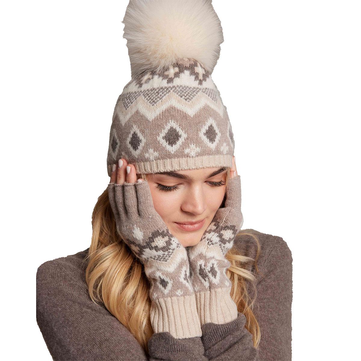 Alashan Merino Adeline Fair Isle Fox Pom Pom Hat Women's in Macaroon Combo